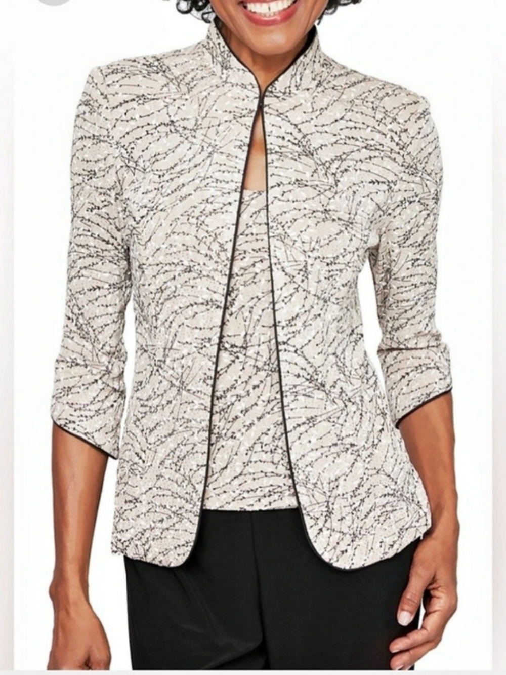 Alex Evenings Abstract Print Blazer in Beige & Black XL Like New
